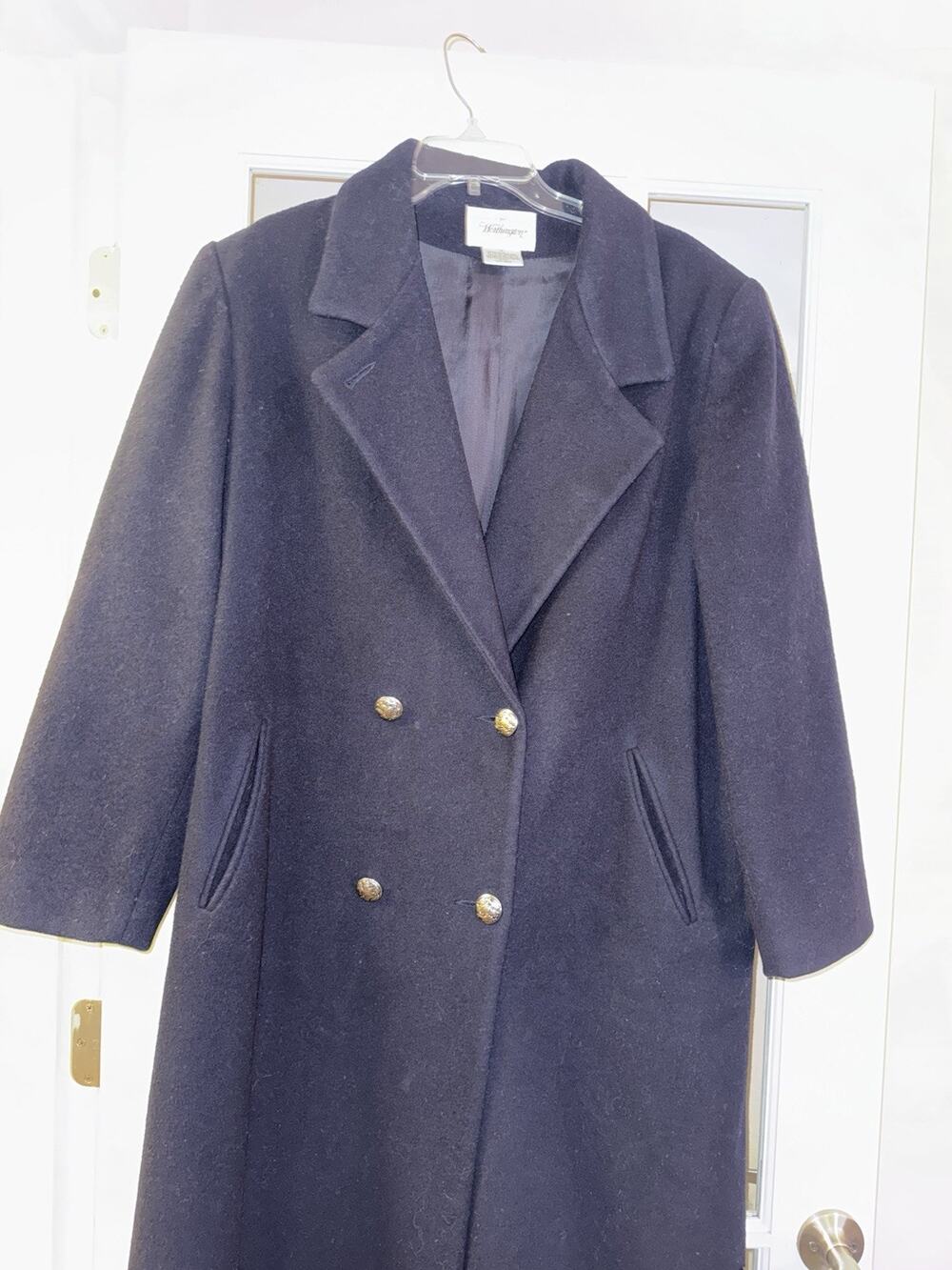 Worthington 100% Wool Coat Navy Double Breasted Long Winter Cold Womens 14